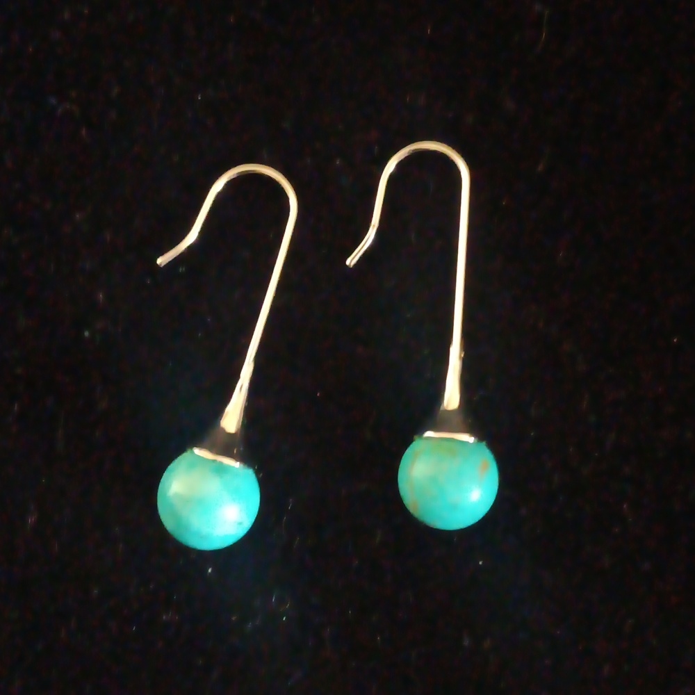 Turquoise Drop Ball Earrings - Gold Hook - Picture 2 of 3
